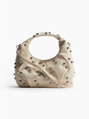 H&M Cream Studded Hobo Bag with Removable Strap